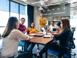 Young professionals meeting in co-working office